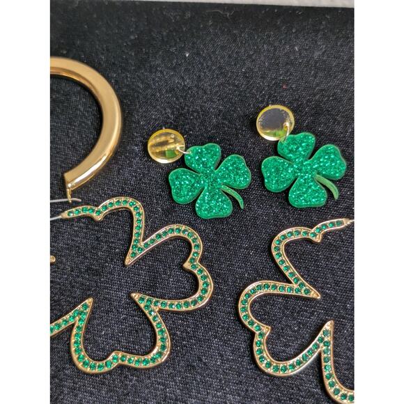 Lot of Three Pair Earrings -- Two Shamrock & One Large Gold Tube Hoop Earring - Picture 2 of 9